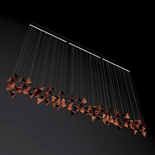 Nowoczesny metalowy żyrandol PLAIN 3 o geometrycznej formie, rdzawy