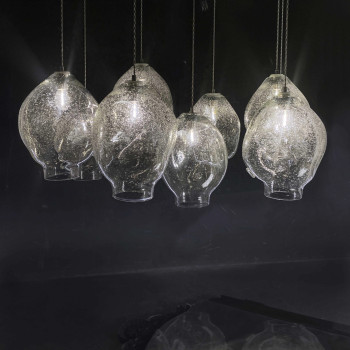 Szklany żyrandol GLASSY CHIC 9 o organicznych, transparentnych kloszach