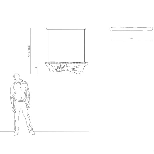 Żyrandol MIST 120 cm ze stalowej siatki, złoty, z podświetleniem LED