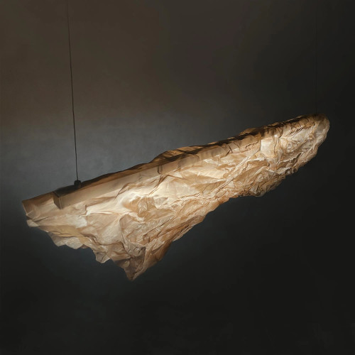 Żyrandol MIST 120 cm ze stalowej siatki, złoty, z podświetleniem LED
