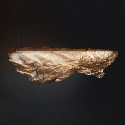 Żyrandol MIST 120 cm ze stalowej siatki, złoty, z podświetleniem LED