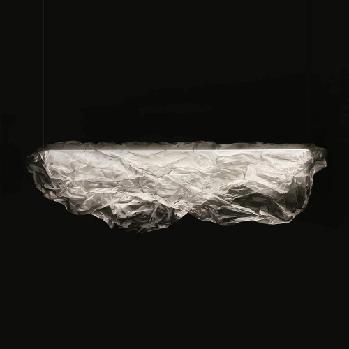Żyrandol MIST 120 cm ze stalowej siatki, srebrny, z podświetleniem LED