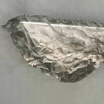 Żyrandol MIST 120 cm ze stalowej siatki, srebrny, z podświetleniem LED