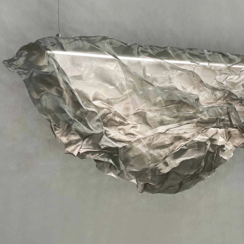 Żyrandol MIST 120 cm ze stalowej siatki, srebrny, z podświetleniem LED