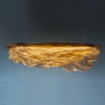 Żyrandol MIST 80 cm ze stalowej siatki, złoty, z podświetleniem LED