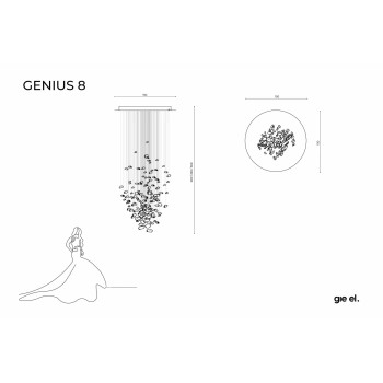 Żyrandol GENIUS 8 z kryształu górskiego, organiczny, z podświetleniem LED