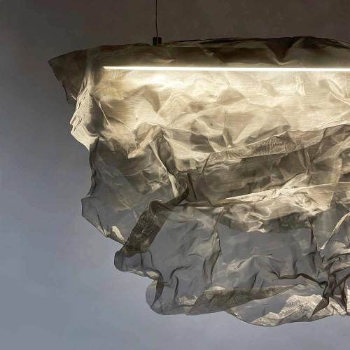 Żyrandol MIST 80 cm ze stalowej siatki, srebrny, z podświetleniem LED