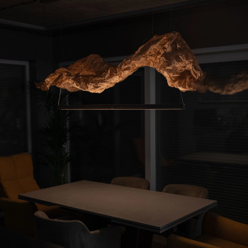Żyrandol VISION 230 cm ze stalowej siatki, złoty, z podświetleniem LED