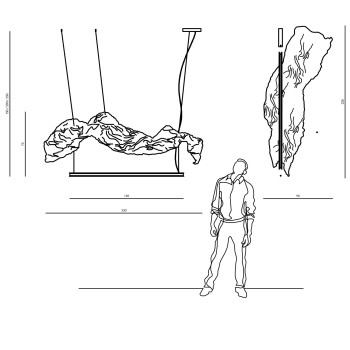 Żyrandol VISION 230 cm ze stalowej siatki, srebrny, z podświetleniem LED