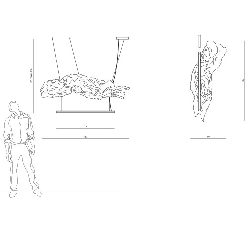 Żyrandol VISION 160 cm ze stalowej siatki, srebrny, z podświetleniem LED