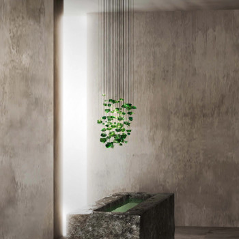 Szklany żyrandol VERDE 6 w zielonym szkle, z podświetleniem LED, do salonu