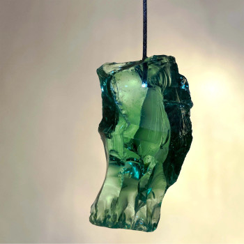 Szklany żyrandol VERDE 6 w zielonym szkle, z podświetleniem LED, do salonu