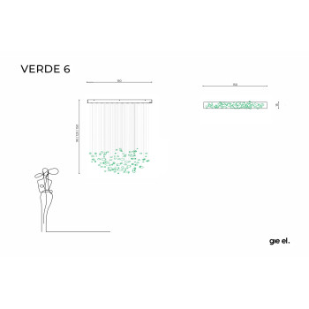 Szklany żyrandol VERDE 6 w zielonym szkle, z podświetleniem LED, do salonu