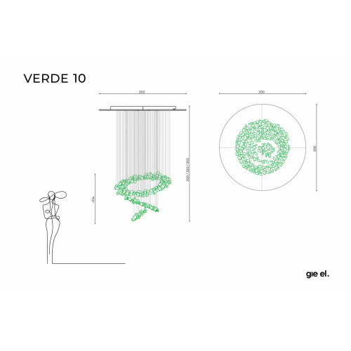 Szklany żyrandol VERDE 10 w kremowym szkle, z wbudowanym LED, do salonu