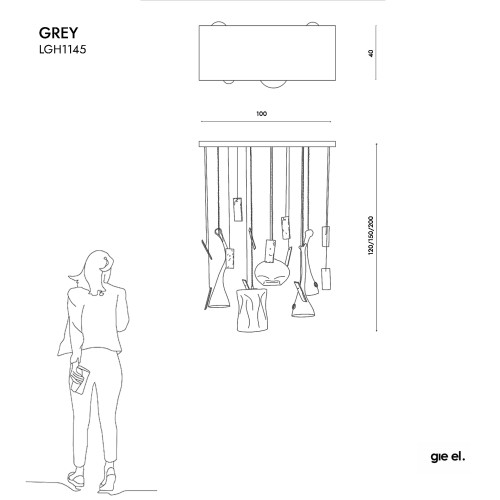 Szklany żyrandol GRAY o geometrycznej formie, szary, w stylu glamour