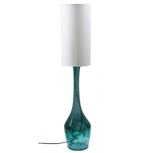 Turkusowa szklana lampa stołowa z abażurem