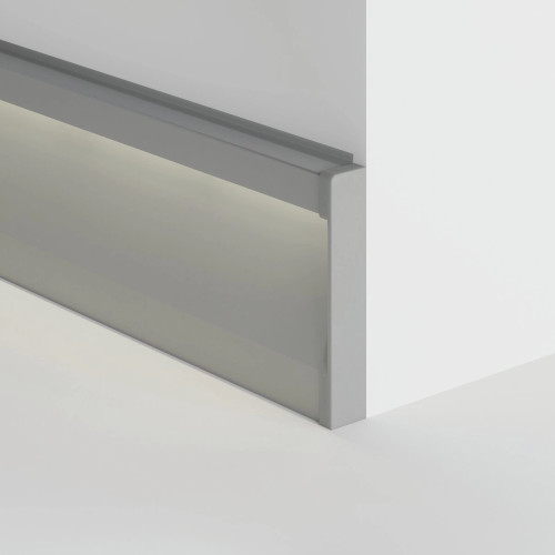 OLIS - Podświetlana listwa przypodłogowa 2m - Profil aluminiowy LED natynkowy listwa przypodłogowa maskująca dylatację srebrny